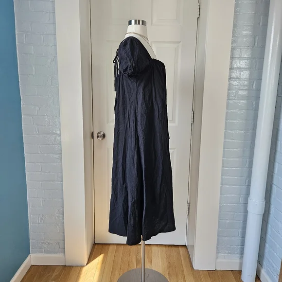 The Lullaby Club Women's Black Cotton Linen Blend Sawyer Babydoll Midi Dress XS - Picture 8 of 12